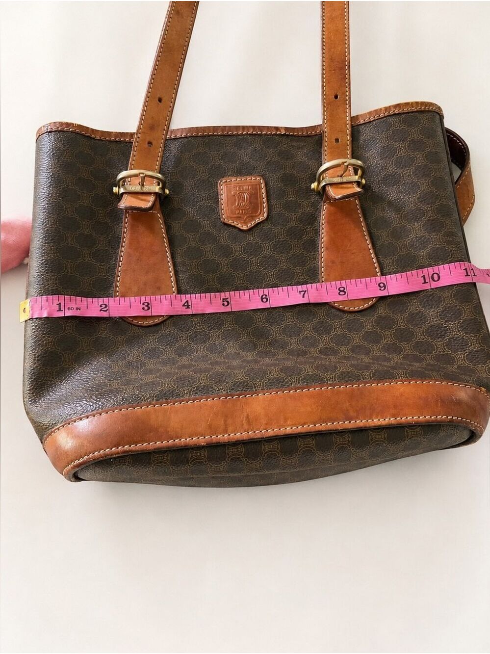 Vintage Celine Macadam Brown Leather Shoulder Tote Bag Made in Italy - Picture 14 of 16
